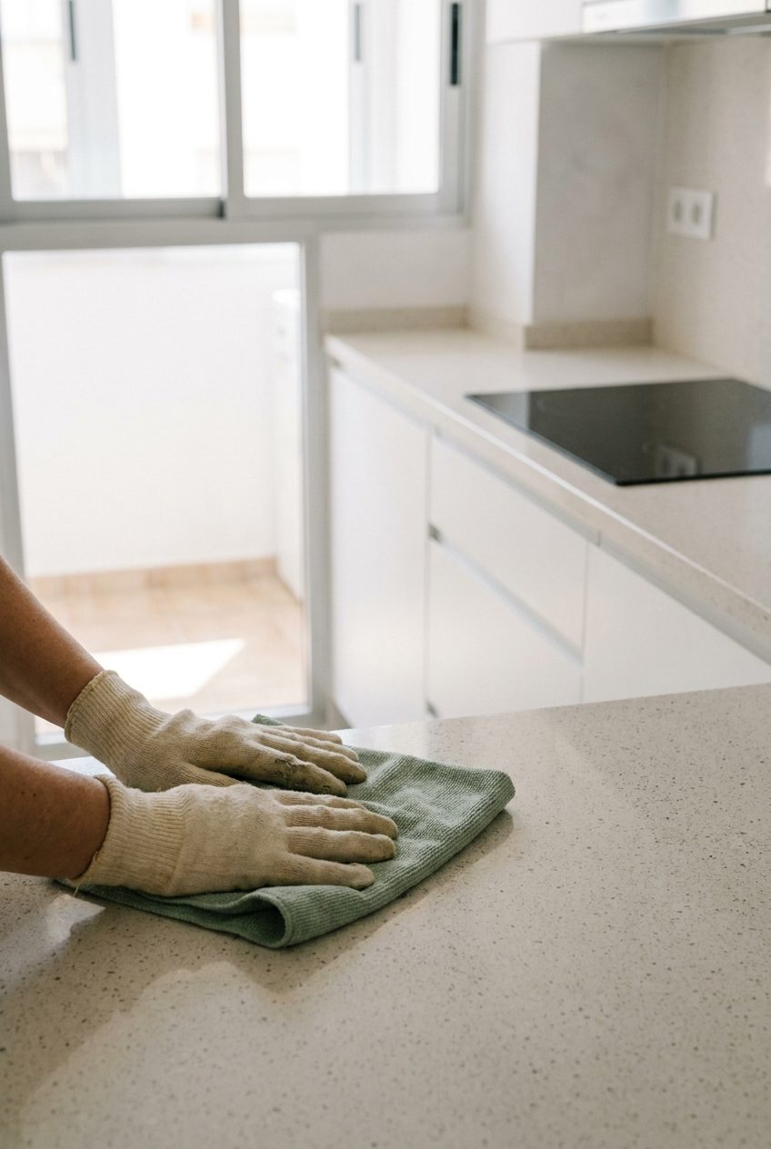 Encimera de cocina limpia tras el servicio de limpieza