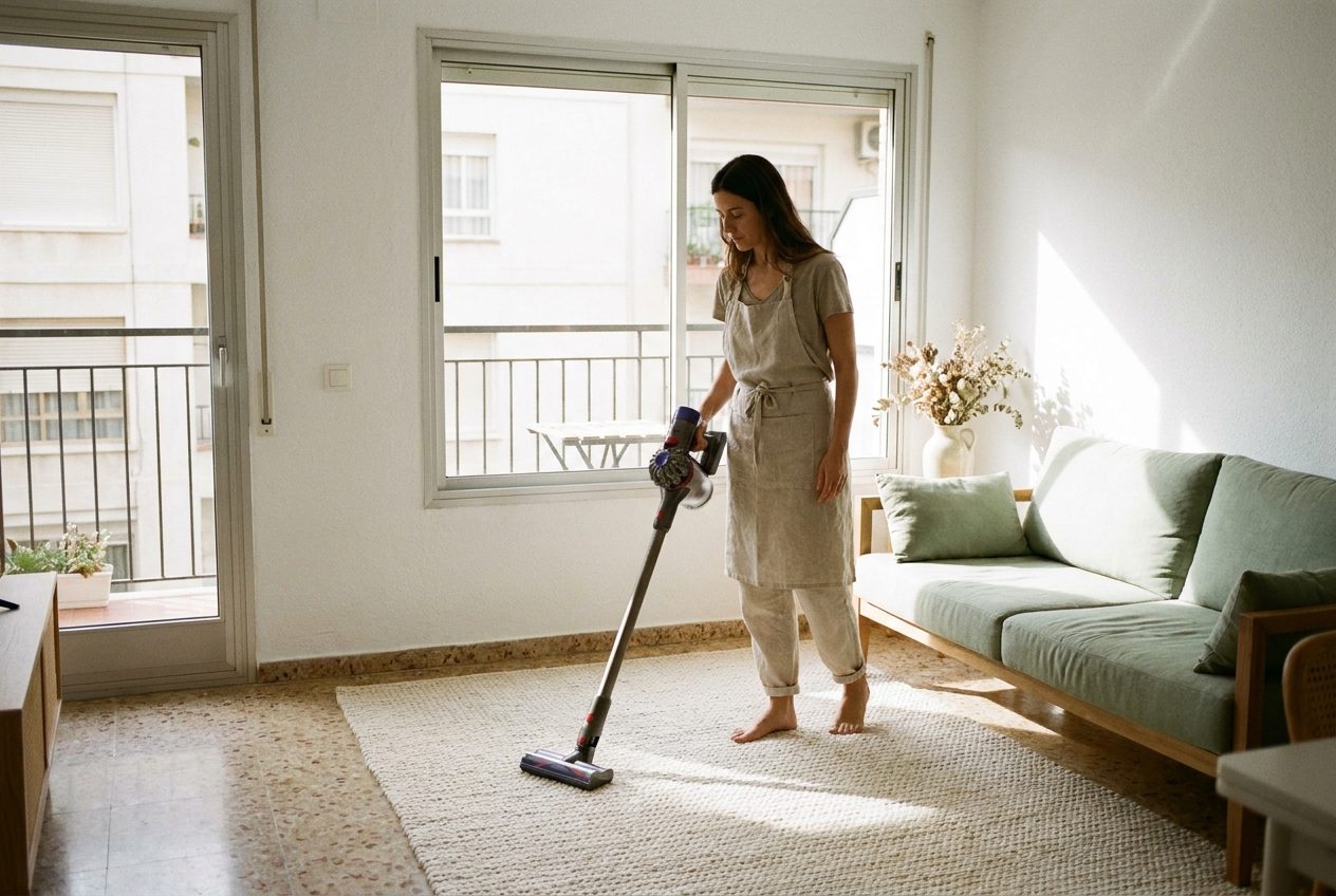 Limpieza de una vivienda: aspirado del salón