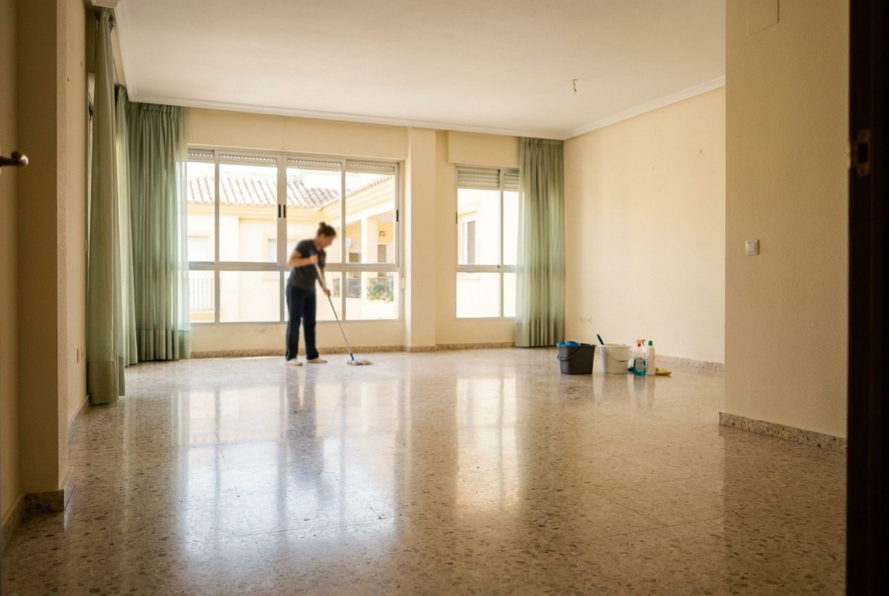 Limpieza de un piso vacío antes de la mudanza