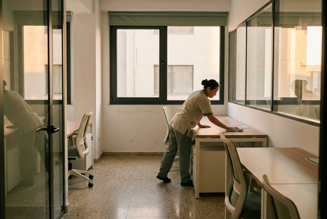 Limpieza de una oficina fuera del horario de trabajo